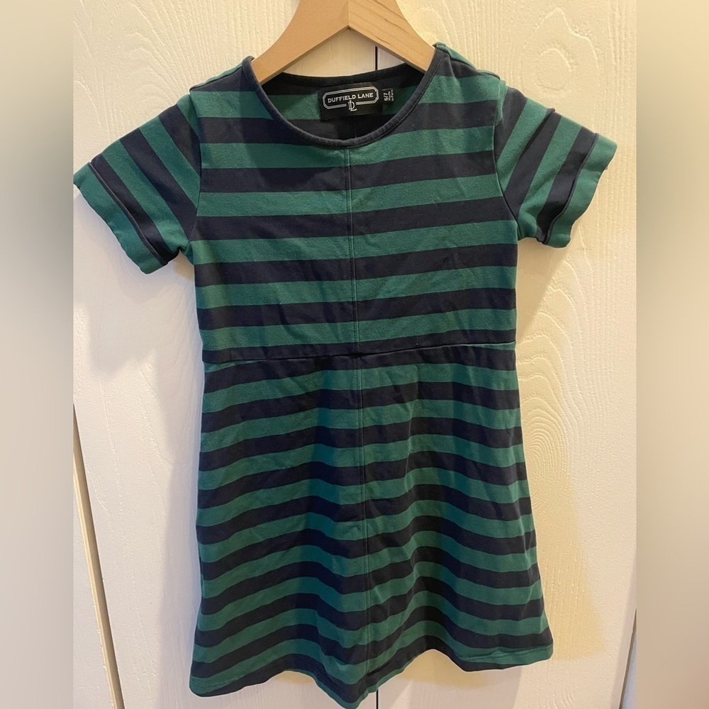 Duffield Lane Green and Blue Striped Kids Dress